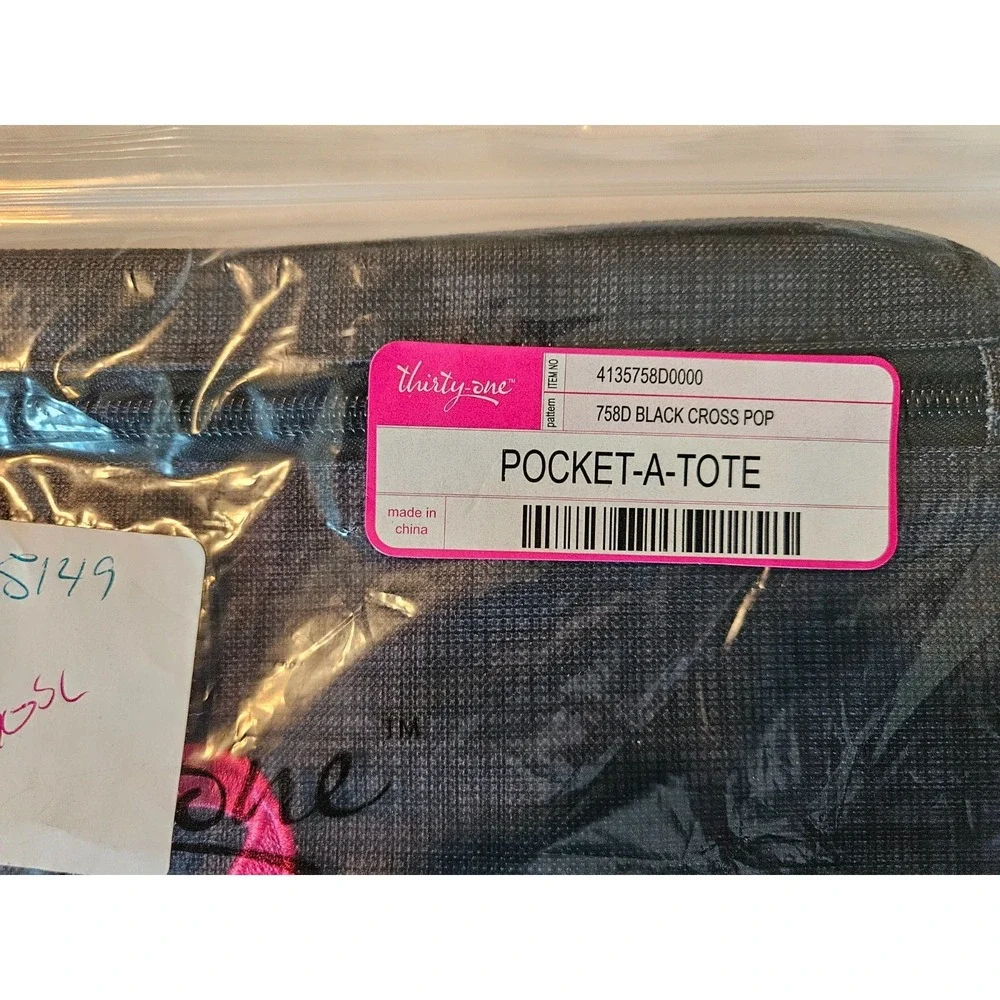 Thirty-One Pocket-A-Tote - Black Cross‎ Pop - NEW -Breast Cancer Pink Ribbon